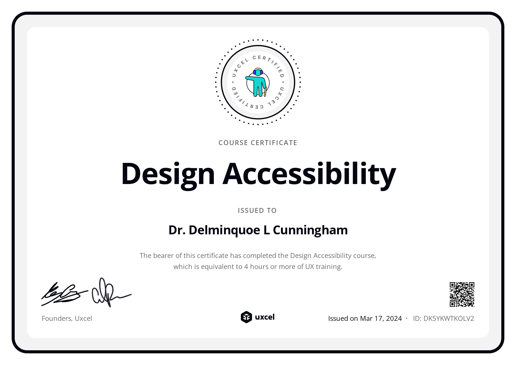 Dr. Delminquoe L Cunningham's certificate